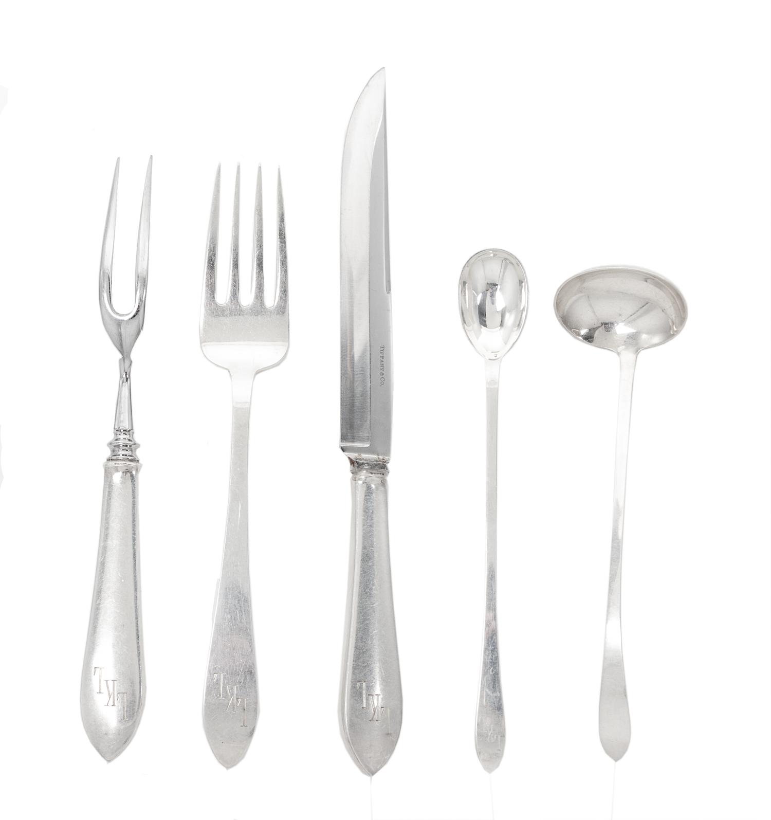 An American Silver Flatware Service, Tiffany & Co., New York, First Half 20th Century, Faneuil pattern, the handles monogrammed LKL, co