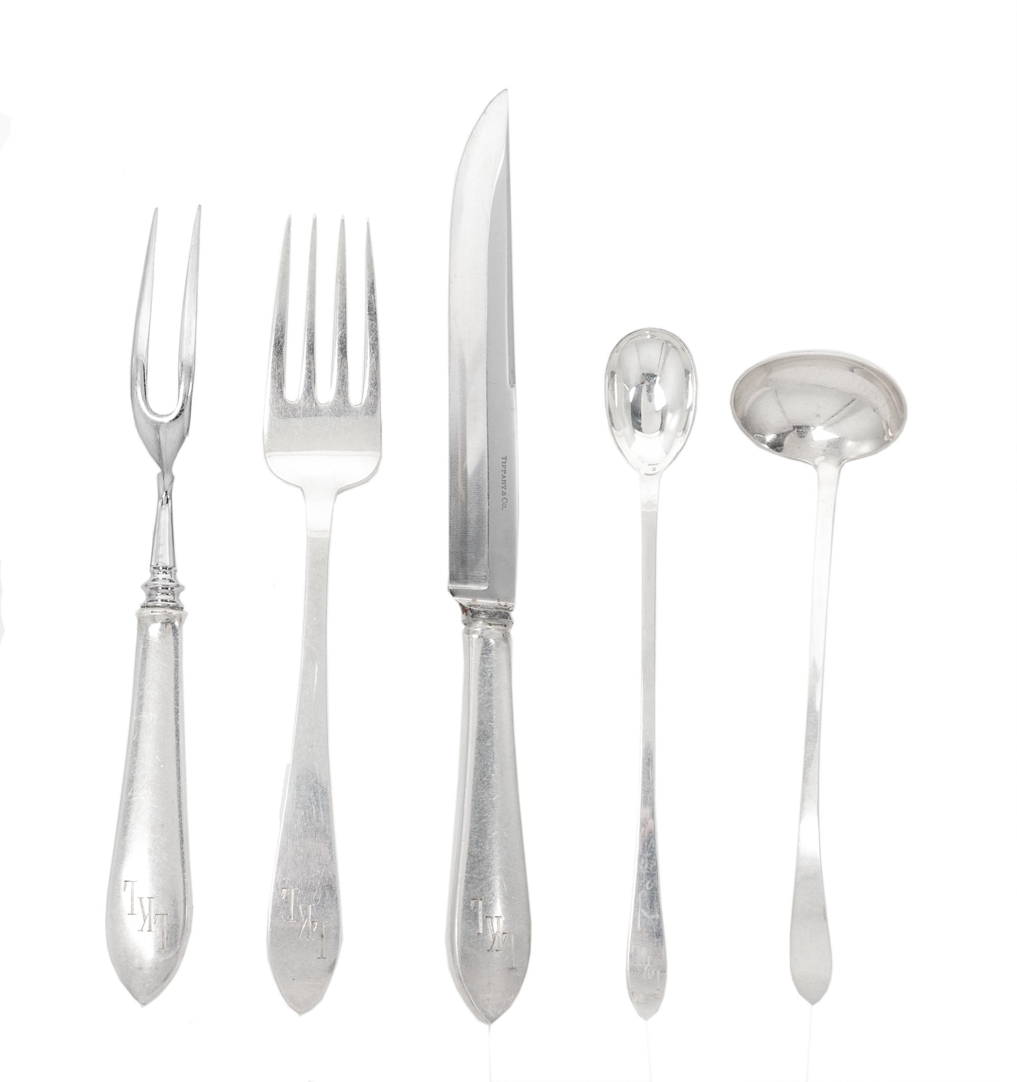 An American Silver Flatware Service, Tiffany & Co., New York, First Half 20th Century, Faneuil pattern, the handles monogrammed LKL, co