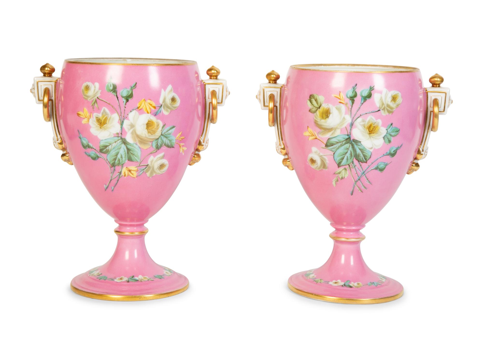 A Pair of Sèvres Style Porcelain Urns