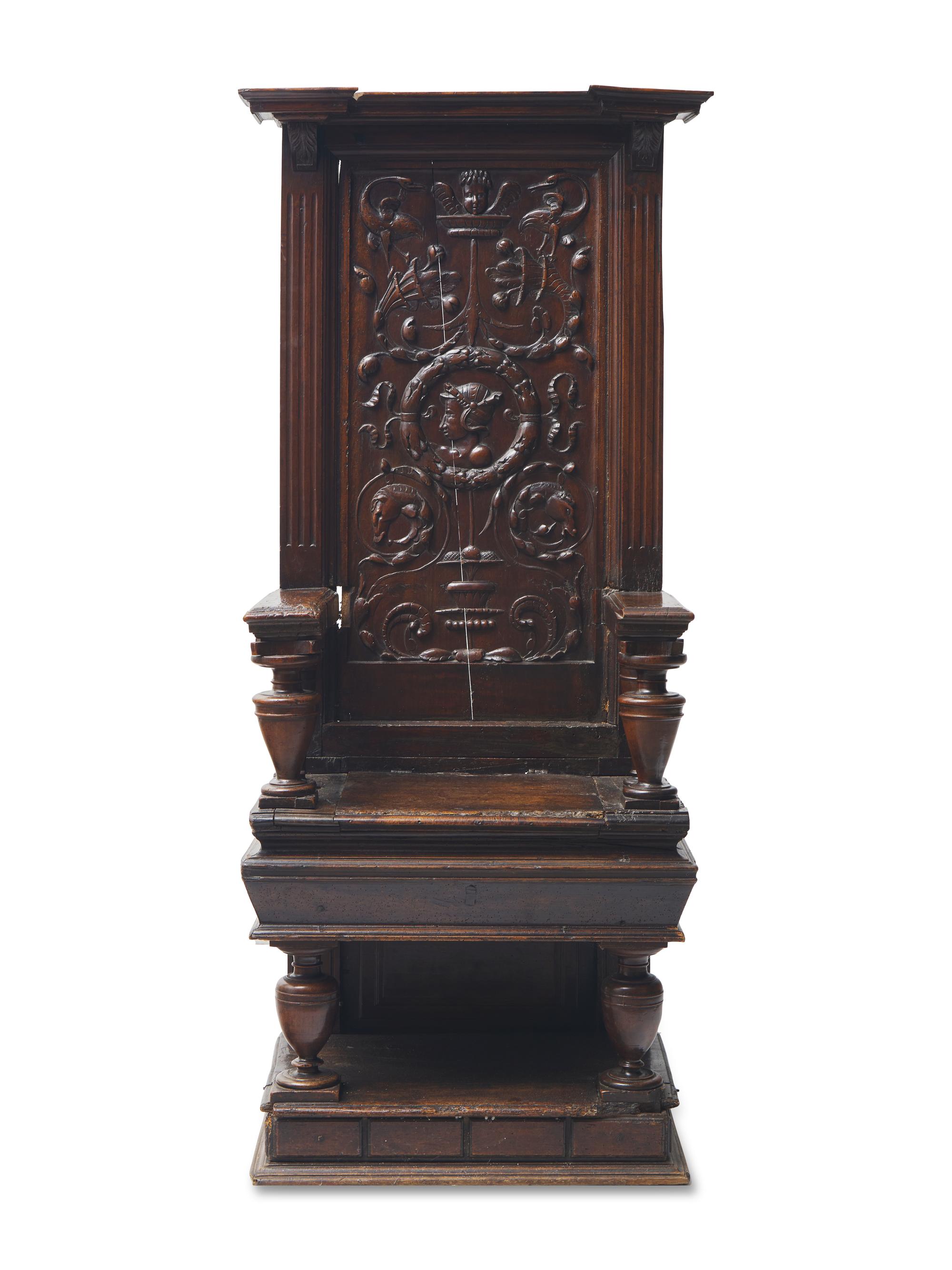 A Renaissance Carved Walnut Cathedral Chair