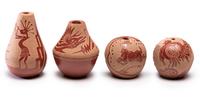 Collection of Miniature Sgraffito Redware Seed Jars Lot is located and will ship from Cincinnati, Ohio.