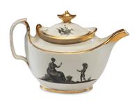 An English Porcelain Bat-Printed and Parcel Gilt Porcelain Tea Service