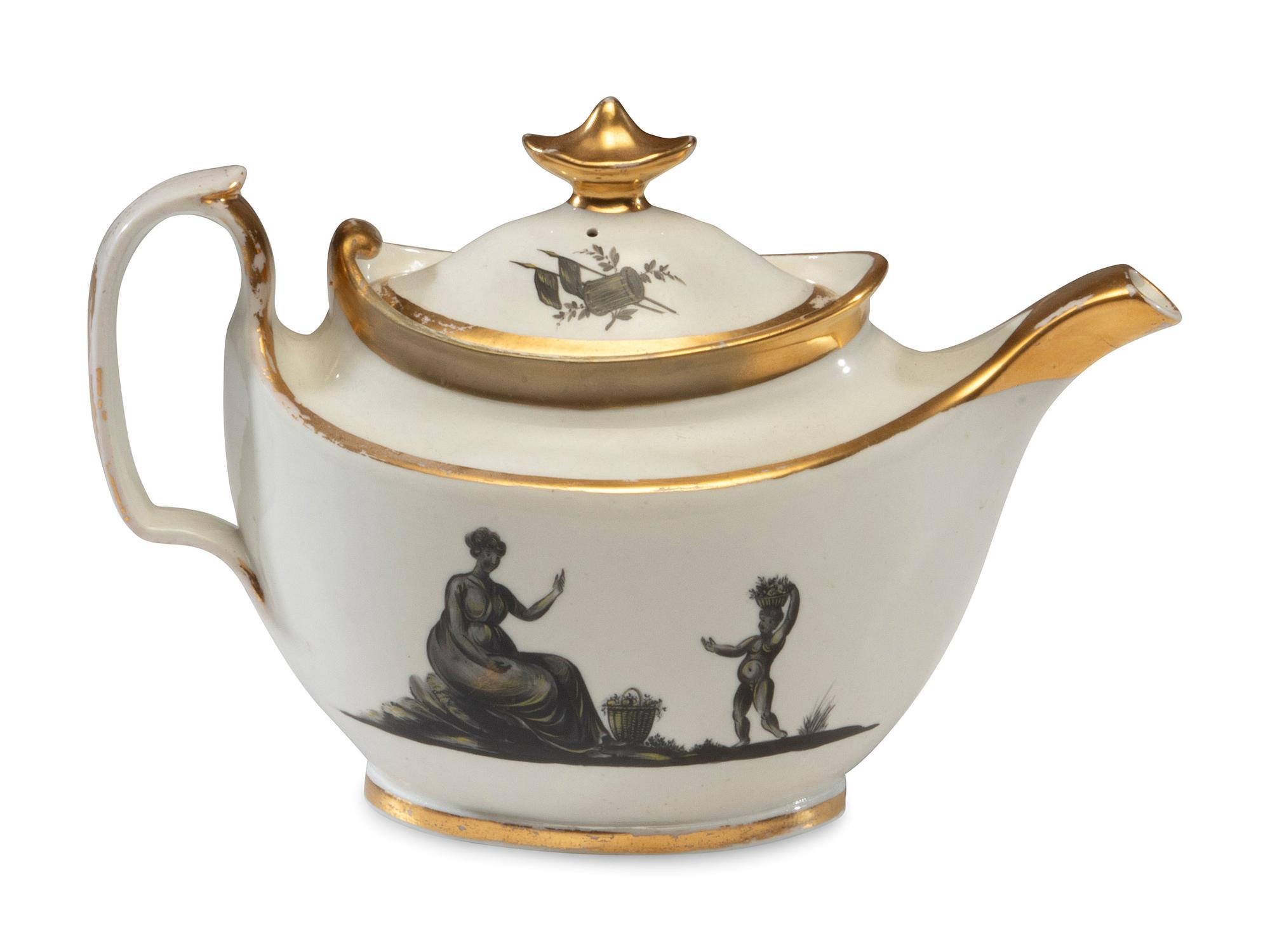 An English Porcelain Bat-Printed and Parcel Gilt Porcelain Tea Service