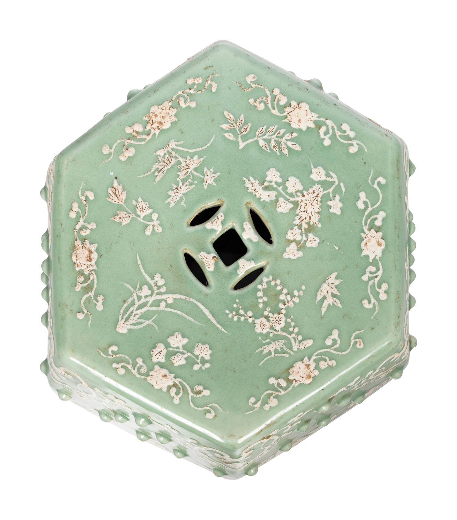 A Chinese Celadon Glazed Porcelain Garden Stool