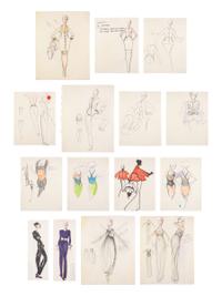 Group of Fifteen Geoffrey Beene Fashion Sketches , by Alfredo Cabrera