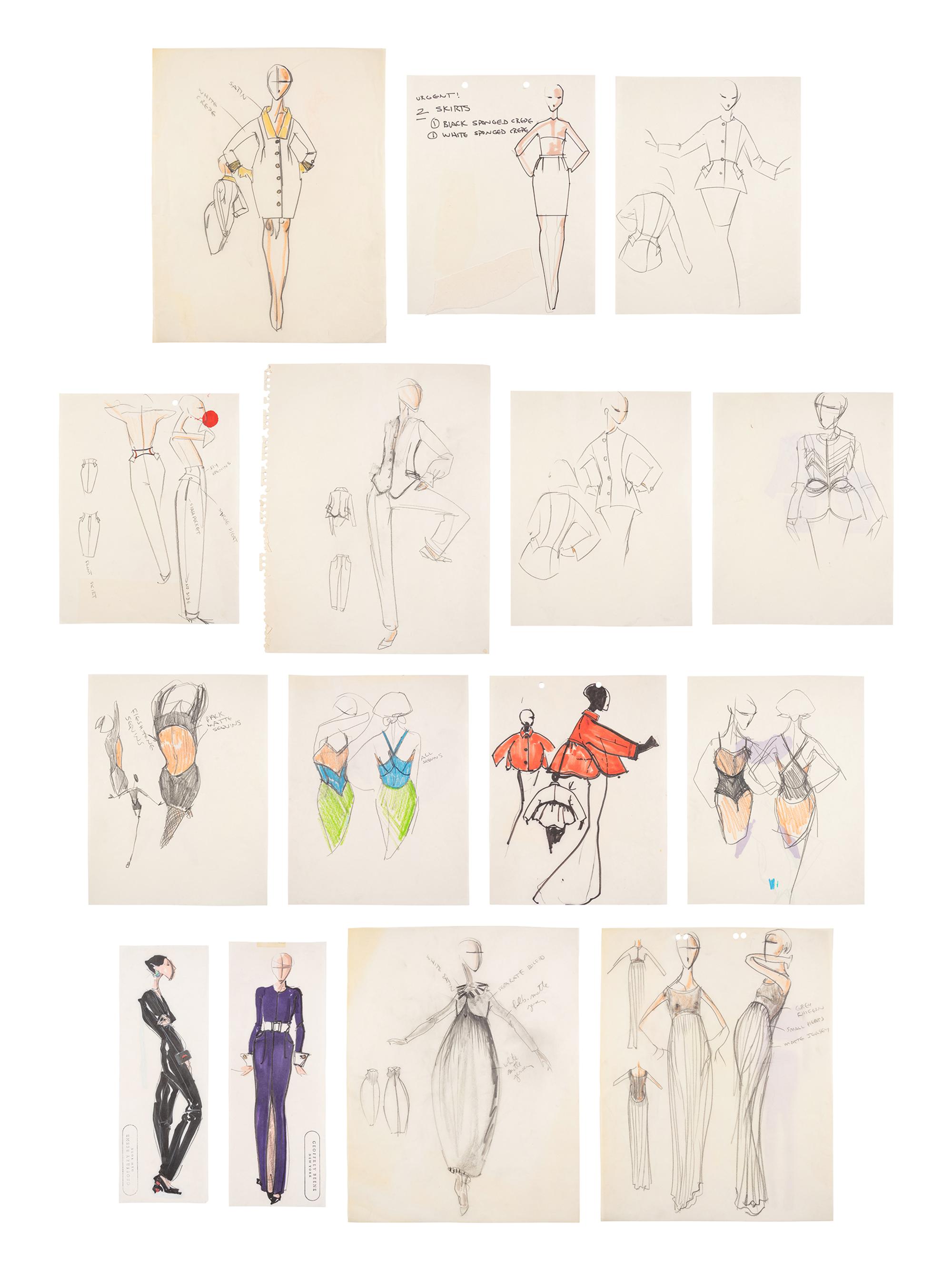 Group of Fifteen Geoffrey Beene Fashion Sketches , by Alfredo Cabrera