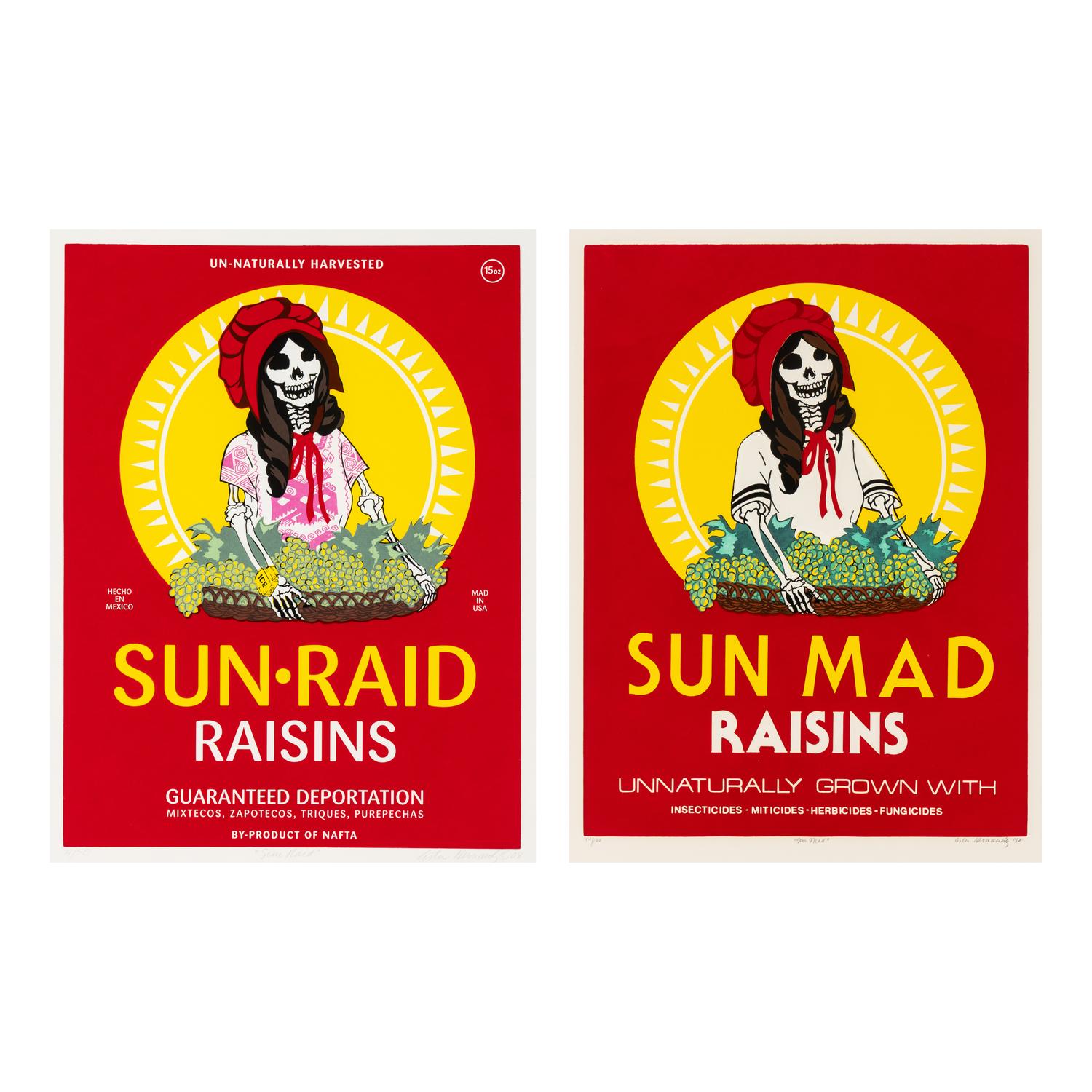 Esther Hernandez (American, b. 1944) — Sun Mad Raisins and Sun Raid Raisins (two works), 1982 and 2008