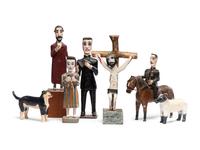 Seven Folk Art Carved and Painted Wood Figures