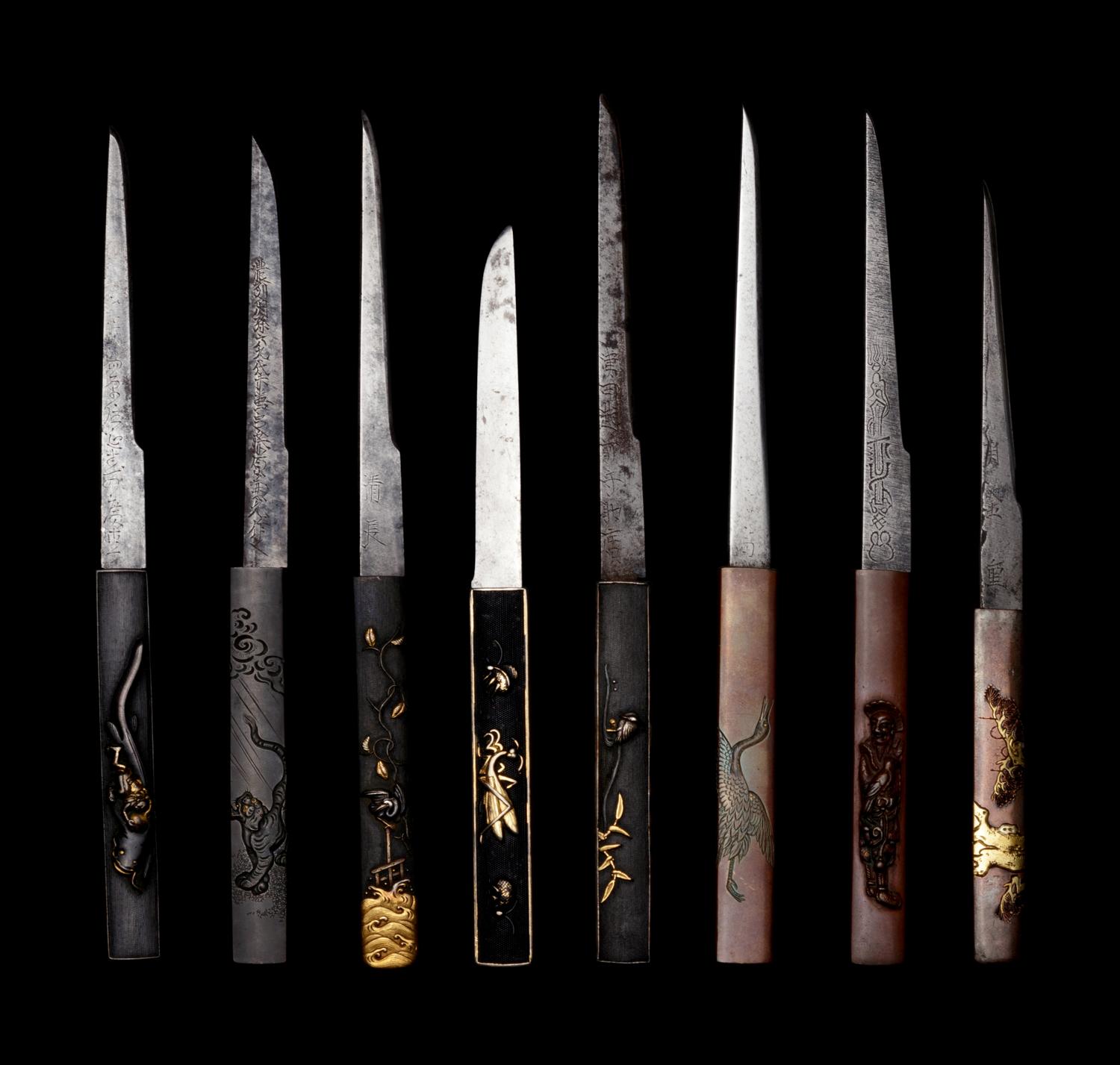 Eight Mixed Metal Kozuka with Kogatana Blades