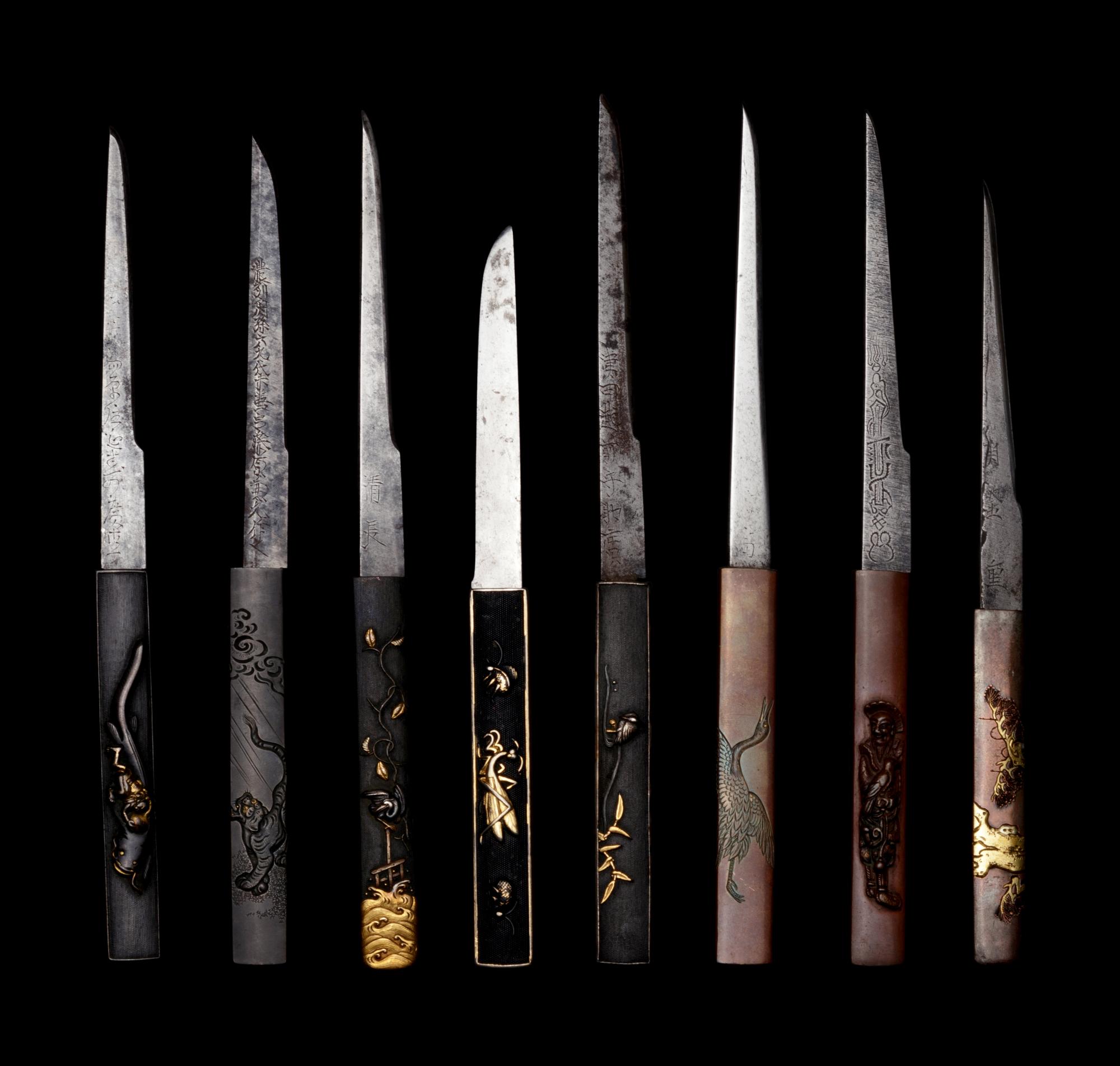Eight Mixed Metal Kozuka with Kogatana Blades