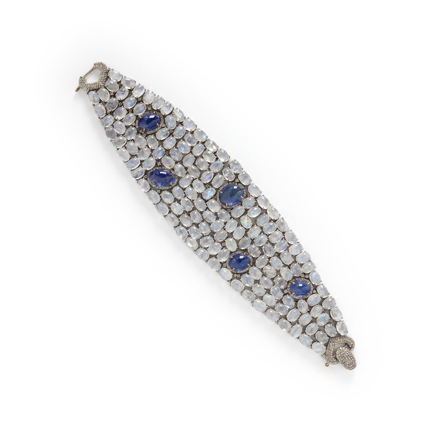 TANZANITE, MOONSTONE, AND DIAMOND BRACELET