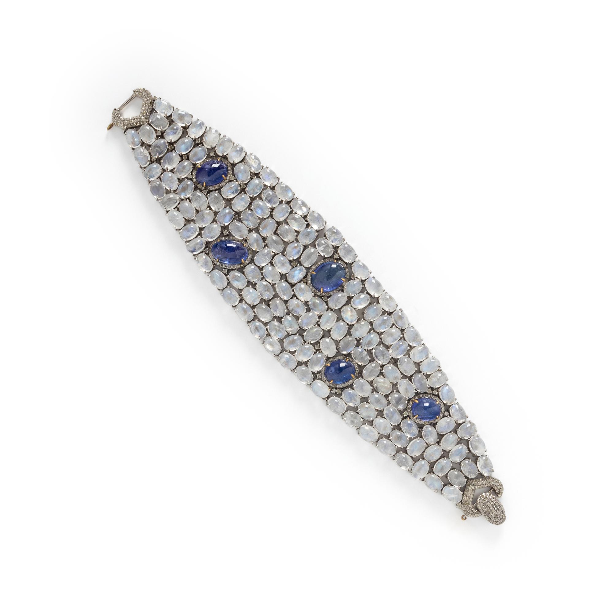 TANZANITE, MOONSTONE, AND DIAMOND BRACELET