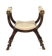 A Neoclassical Style Parcel Gilt Bench Height 29 x width 25 x depth 20 inches.