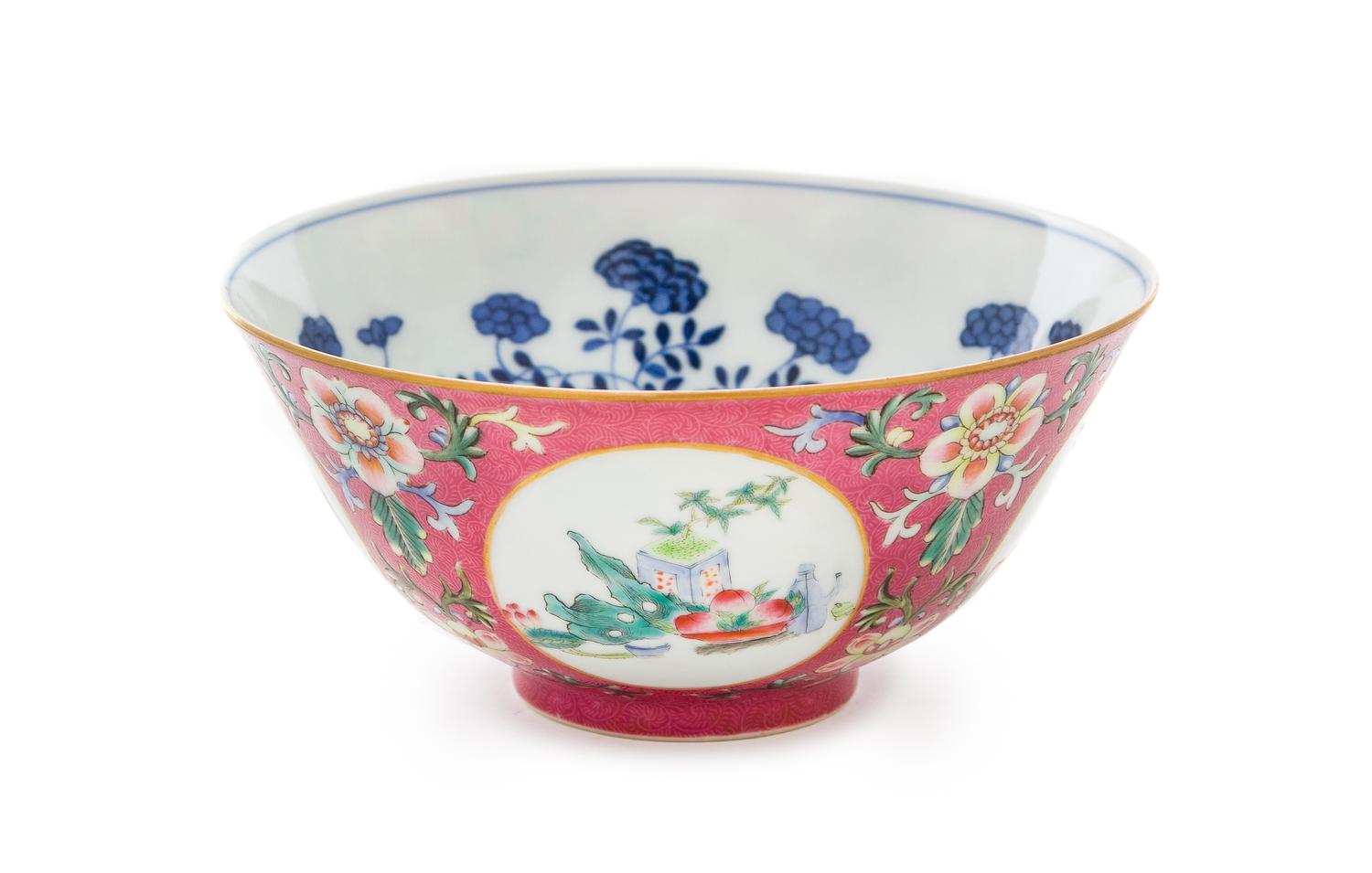 A Ruby-Ground Famille Rose Sgraffiato Porcelain Bowl Diameter 5 7/8 inches. — DAOGUANG PERIOD (1821-1850)
