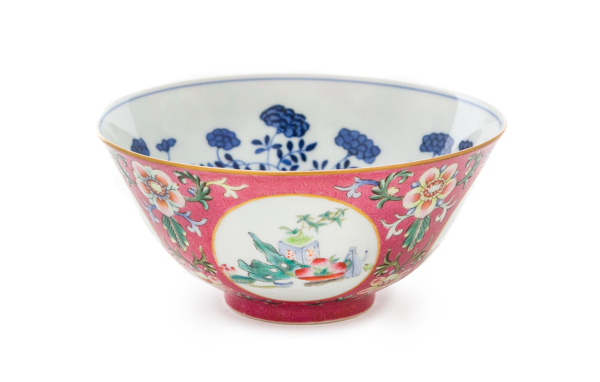 A Ruby-Ground Famille Rose Sgraffiato Porcelain Bowl Diameter 5 7/8 inches. — DAOGUANG PERIOD (1821-1850)