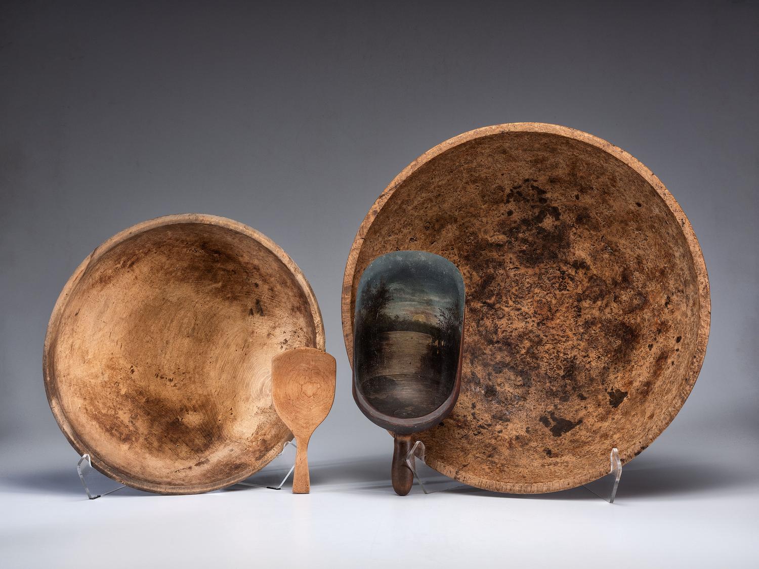Two Turned Wood Dough Bowls