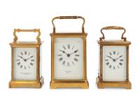 Three English and French Brass Carriage Clocks