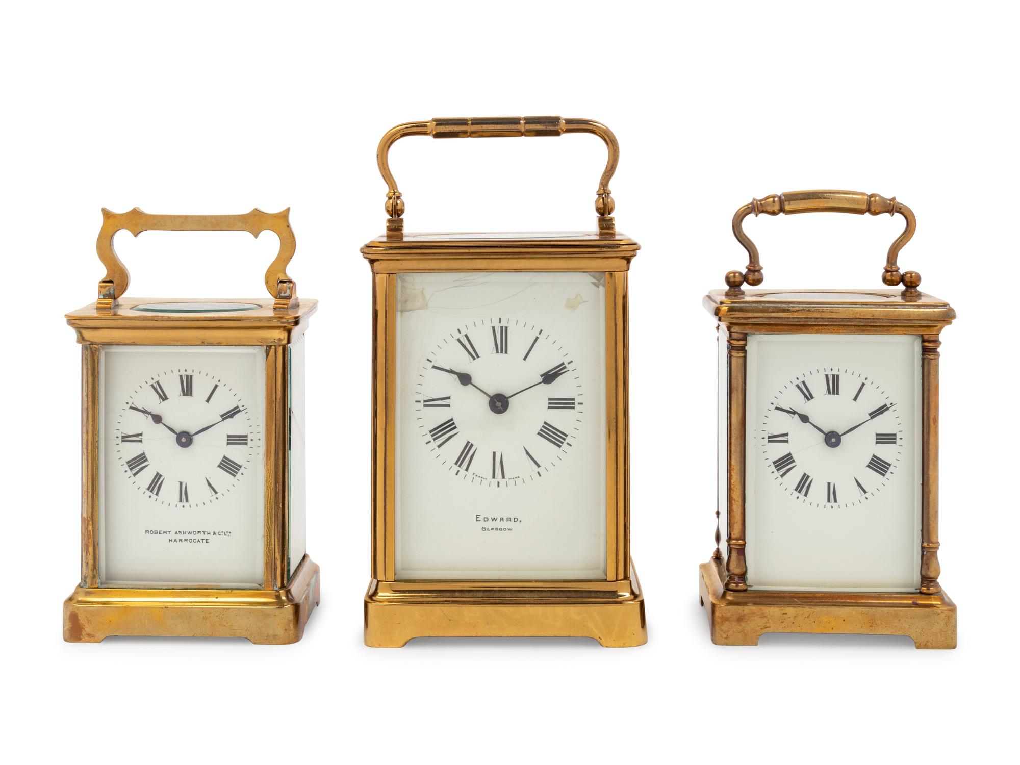 Three English and French Brass Carriage Clocks