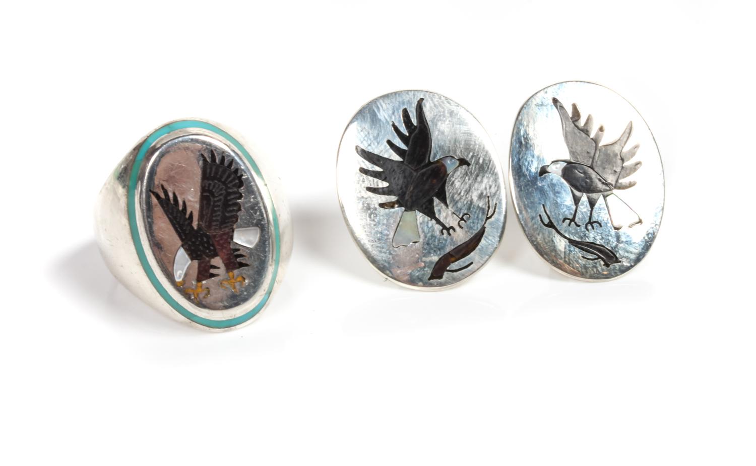Zuni Silver and Mosaic Inlay Pictorial Ring, Jenny Epaloos