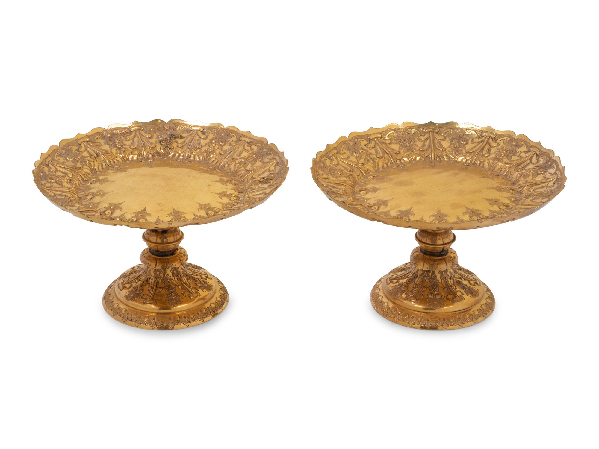 A Pair of English Gilt Bronze Compotes