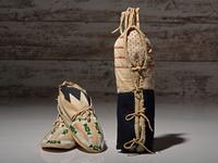 Cheyenne Child's Moccasins and Arapaho Doll Cradle