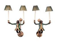 A Pair of Polychromed Composition Two-Light Sconces
