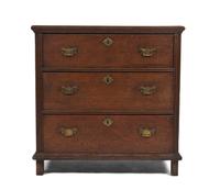 A George III Diminutive Oak Chest of Drawers, Height 31 1/4 x width 31 x depth 20 1/2 inches.