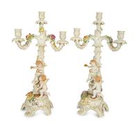 A Pair of German Porcelain Four-Light Figural Candelabras