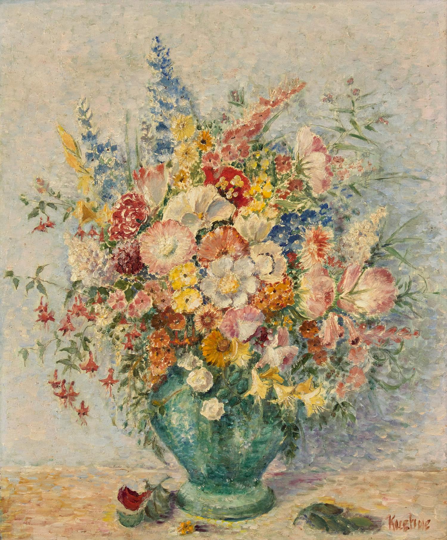 Two Works: Floral Still Life in White Vase; together with Floral Still Life in Green Vase (2)