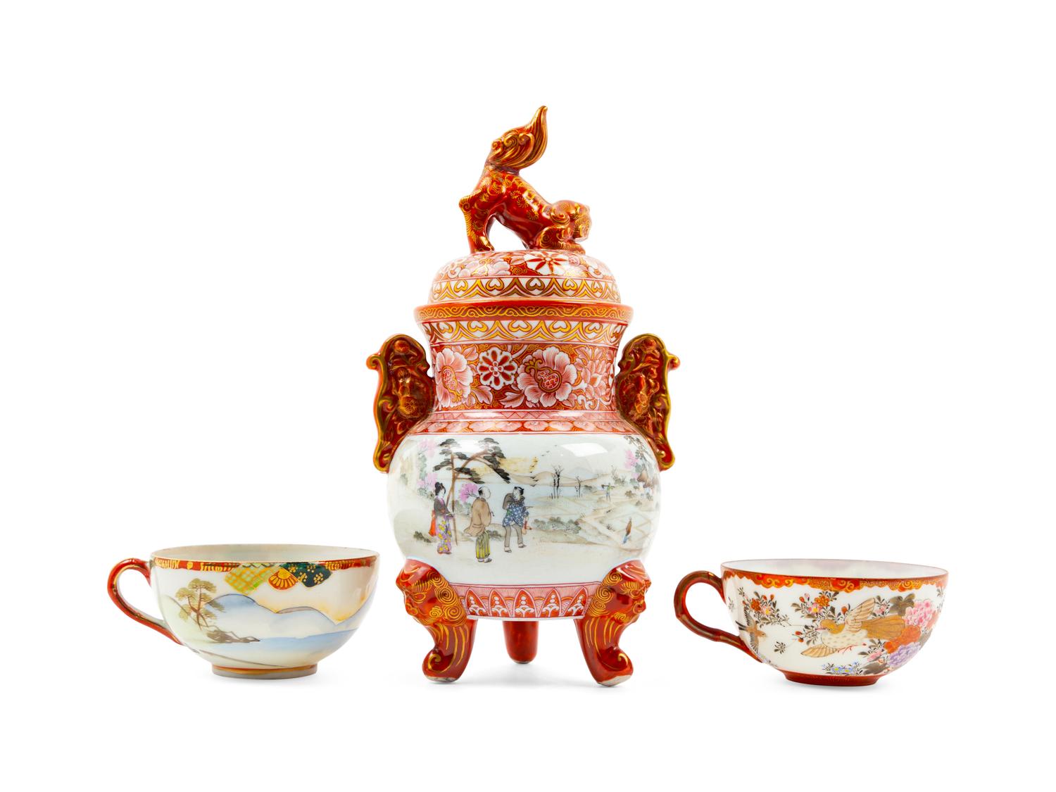 Three Japanese Kutani Porcelain Articles
