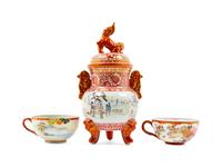 Three Japanese Kutani Porcelain Articles