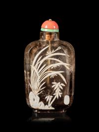 A Carved Smoky Quartz Snuff Bottle