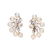 CULTURED PEARL AND DIAMOND EARCLIPS