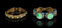 Two Chinese Jadeite Inset Silver Bracelets