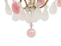 A Pair of Louis XV Style Gilt Bronze, Rock Crystal and Rose Quartz Four-Light Sconces