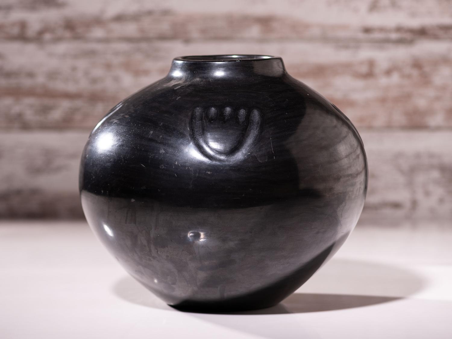 Blackware Pottery Jar, with Bear Paw