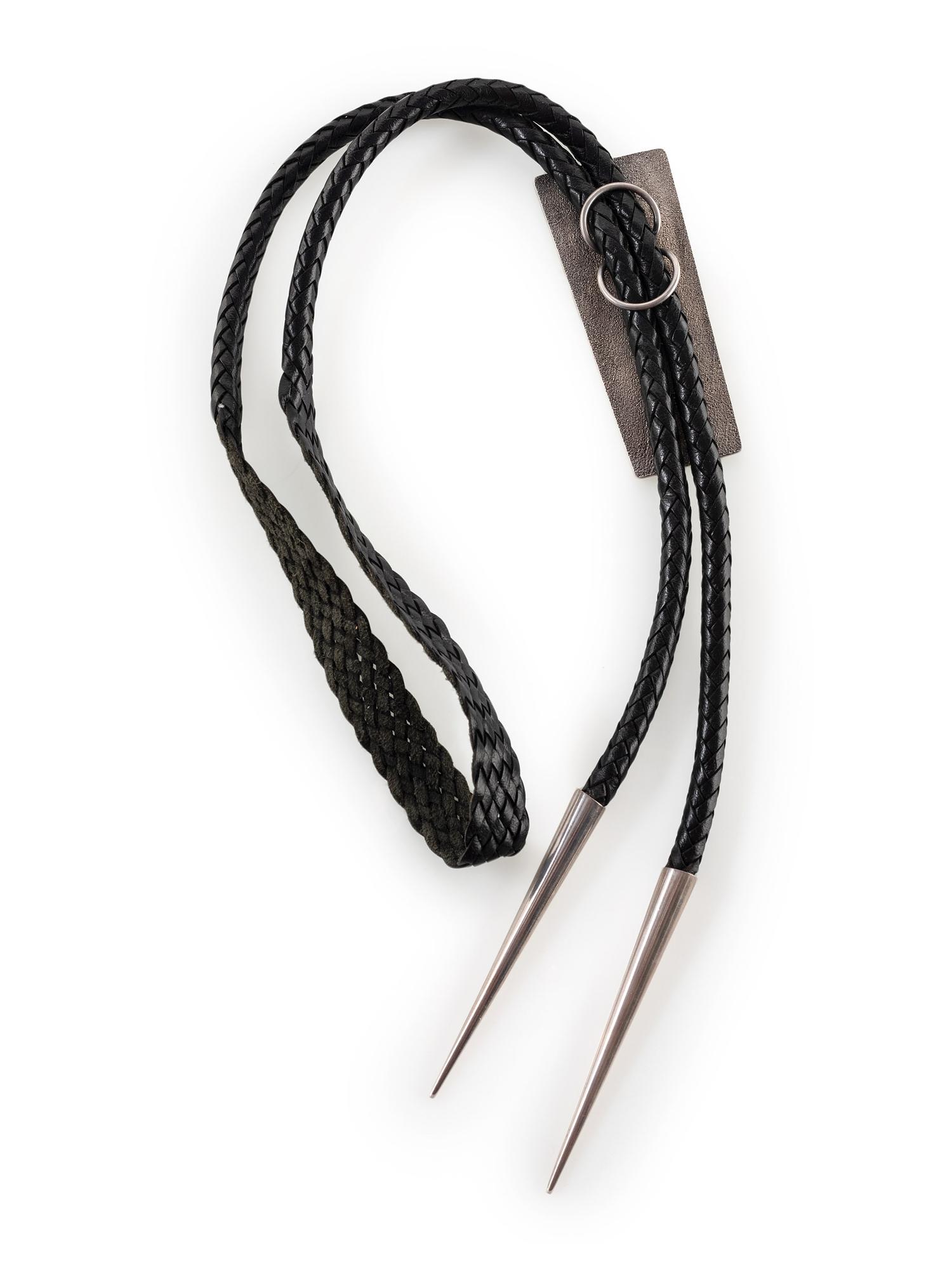 Silver Tufa Cast Katsina Bolo Tie, with Turquoise, Coral, Lapis, and 14K Gold Accents
