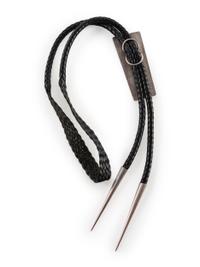 Silver Tufa Cast Katsina Bolo Tie, with Turquoise, Coral, Lapis, and 14K Gold Accents