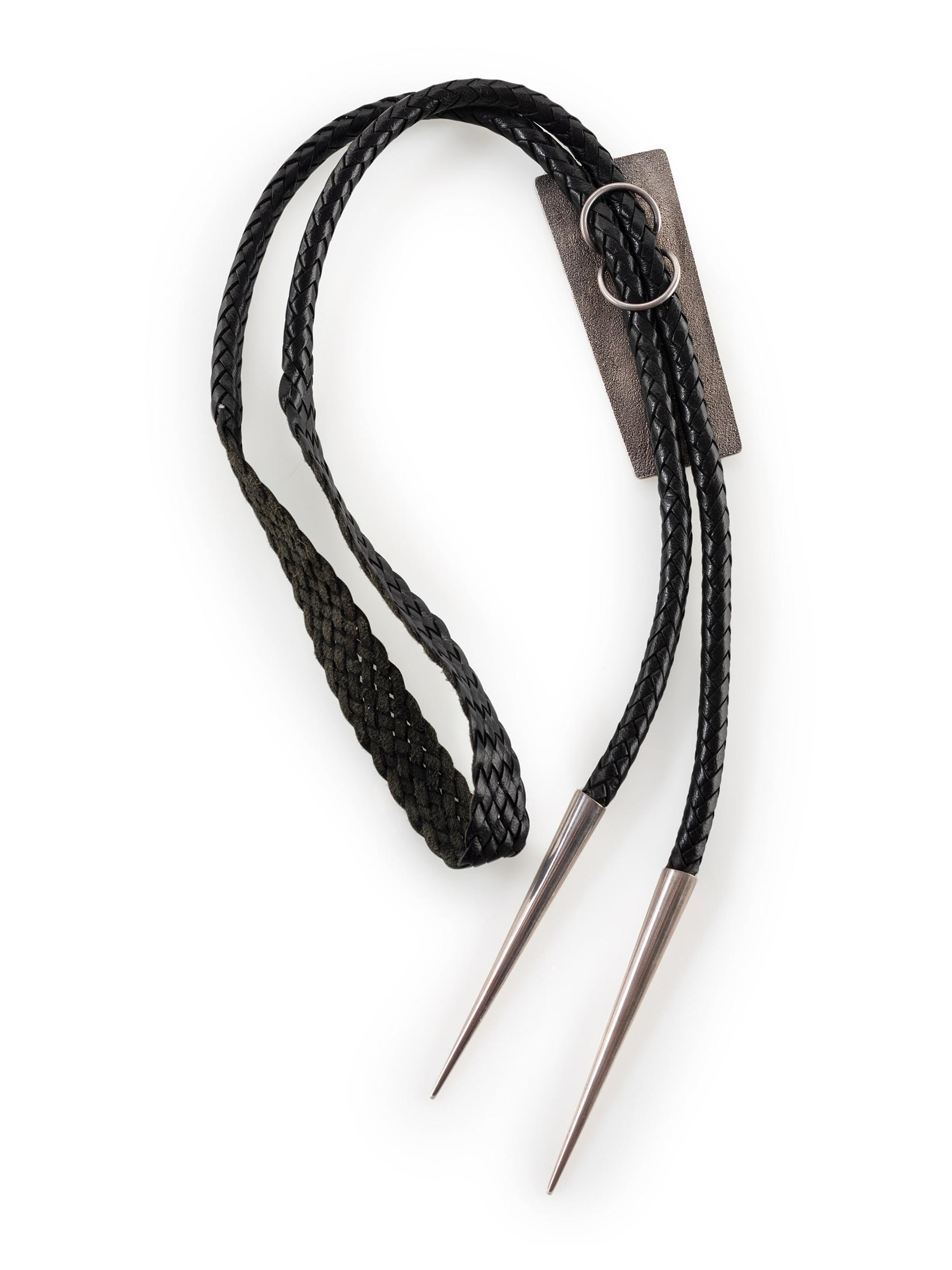 Silver Tufa Cast Katsina Bolo Tie, with Turquoise, Coral, Lapis, and 14K Gold Accents