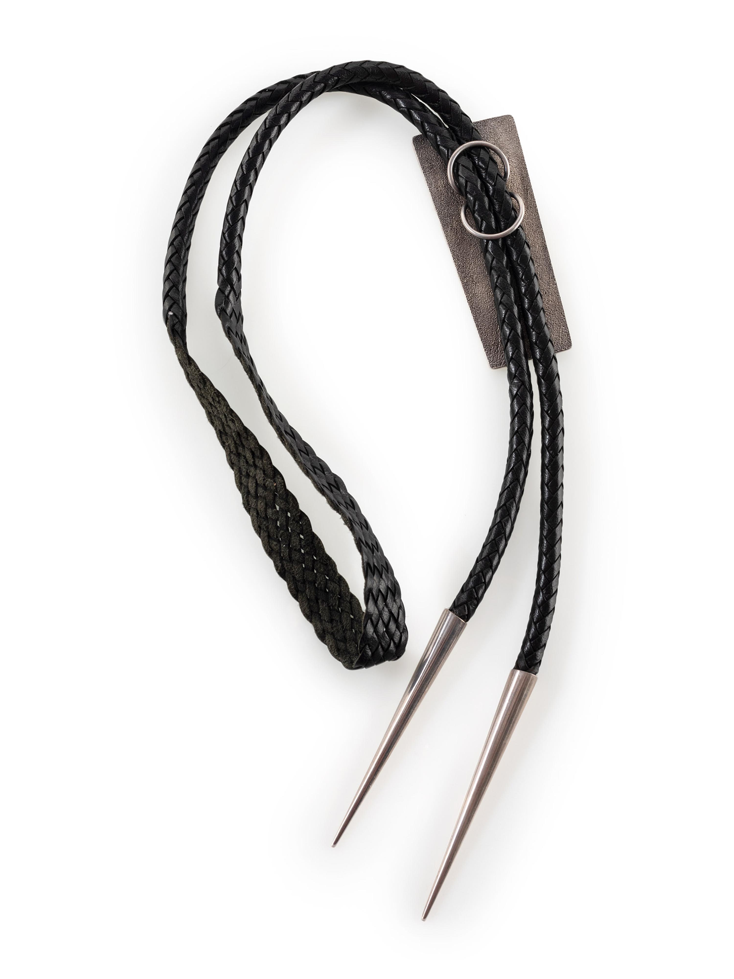 Silver Tufa Cast Katsina Bolo Tie, with Turquoise, Coral, Lapis, and 14K Gold Accents
