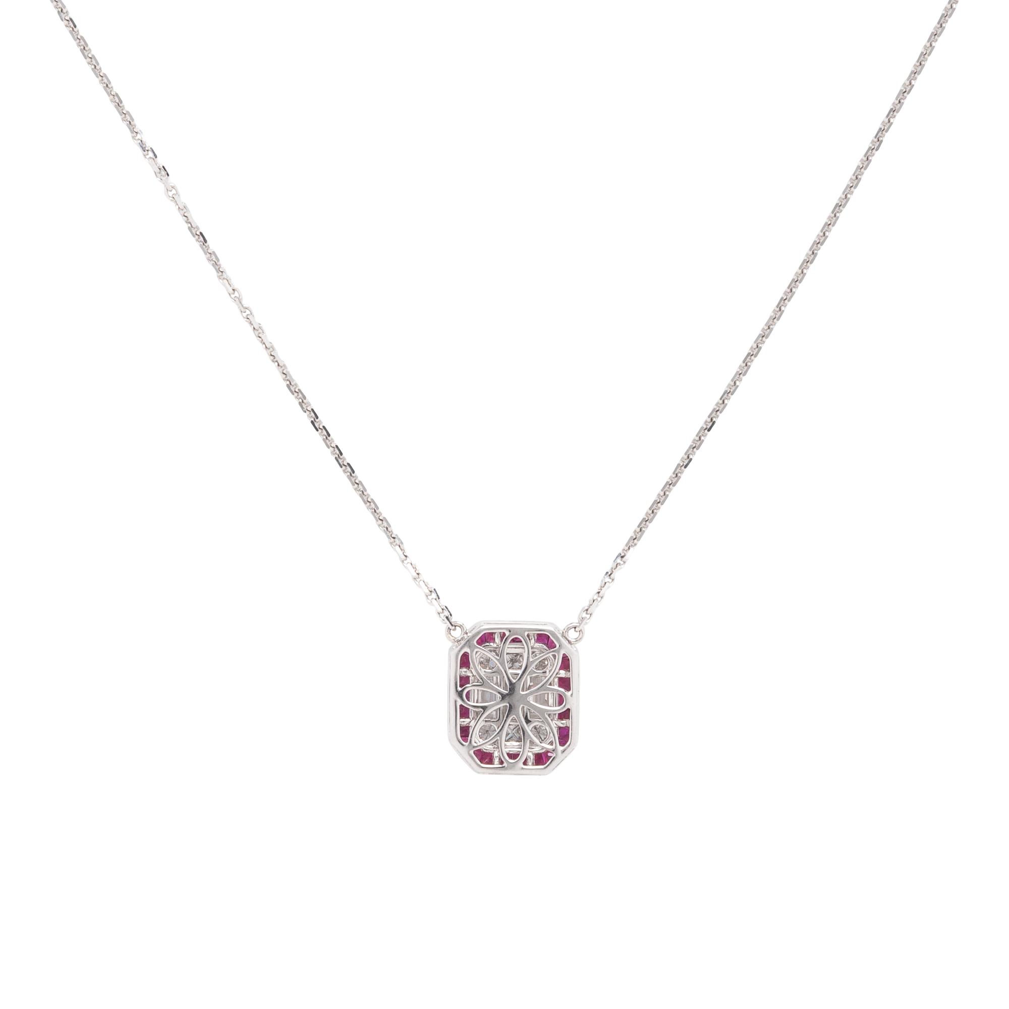 Diamond, Ruby, and White Gold Pendant Necklace