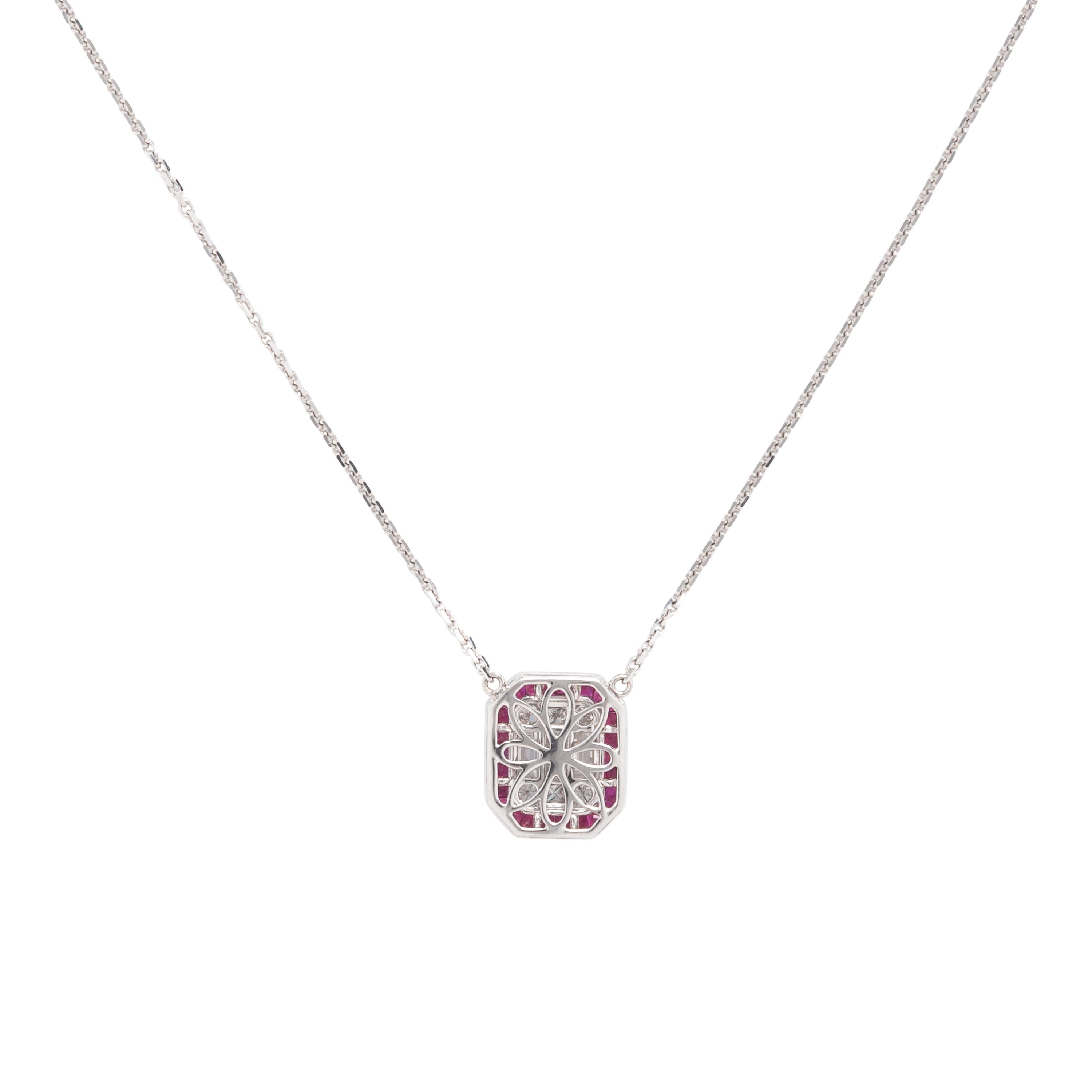 Diamond, Ruby, and White Gold Pendant Necklace