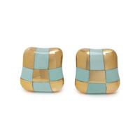 ANGELA CUMMINGS, YELLOW GOLD AND TURQUOISE CHECKERBOARD EARCLIPS