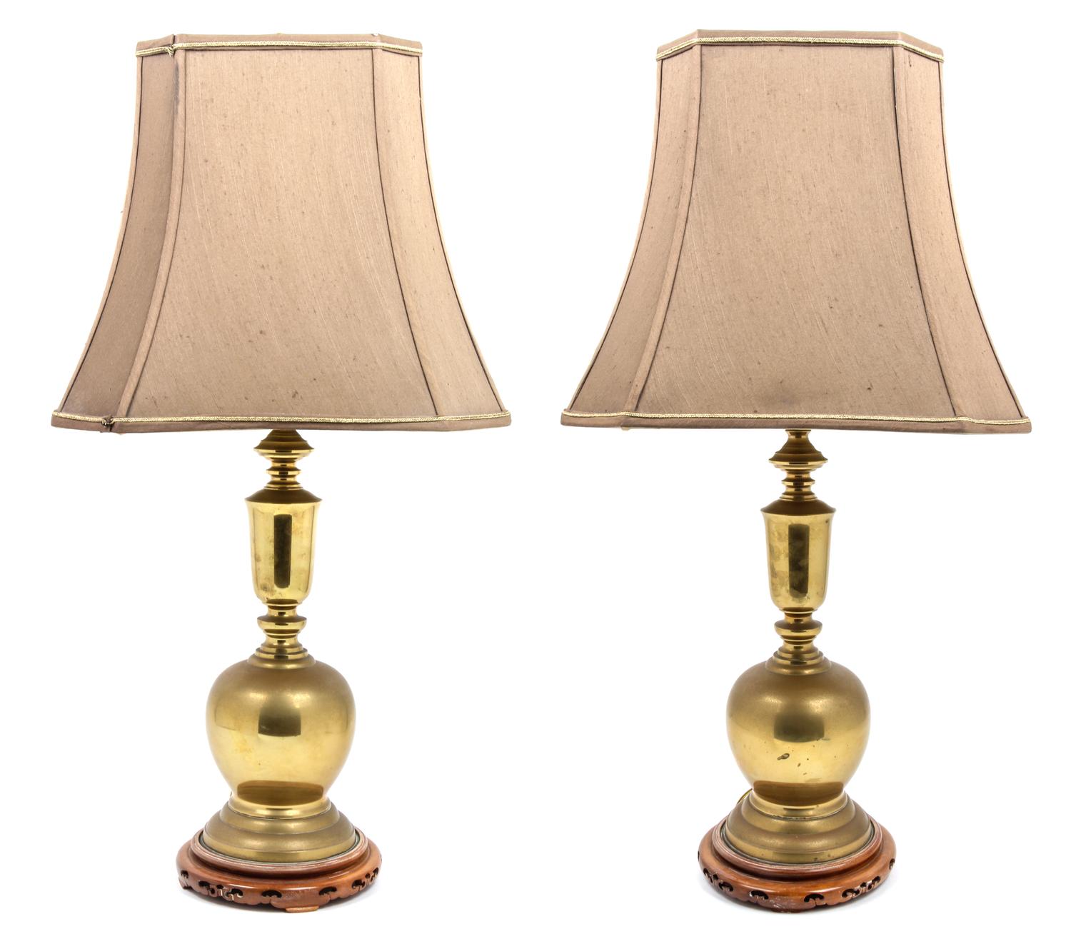 A Pair of Stiffel Brass Table Lamps Height overall 33 inches. — 20TH CENTURY