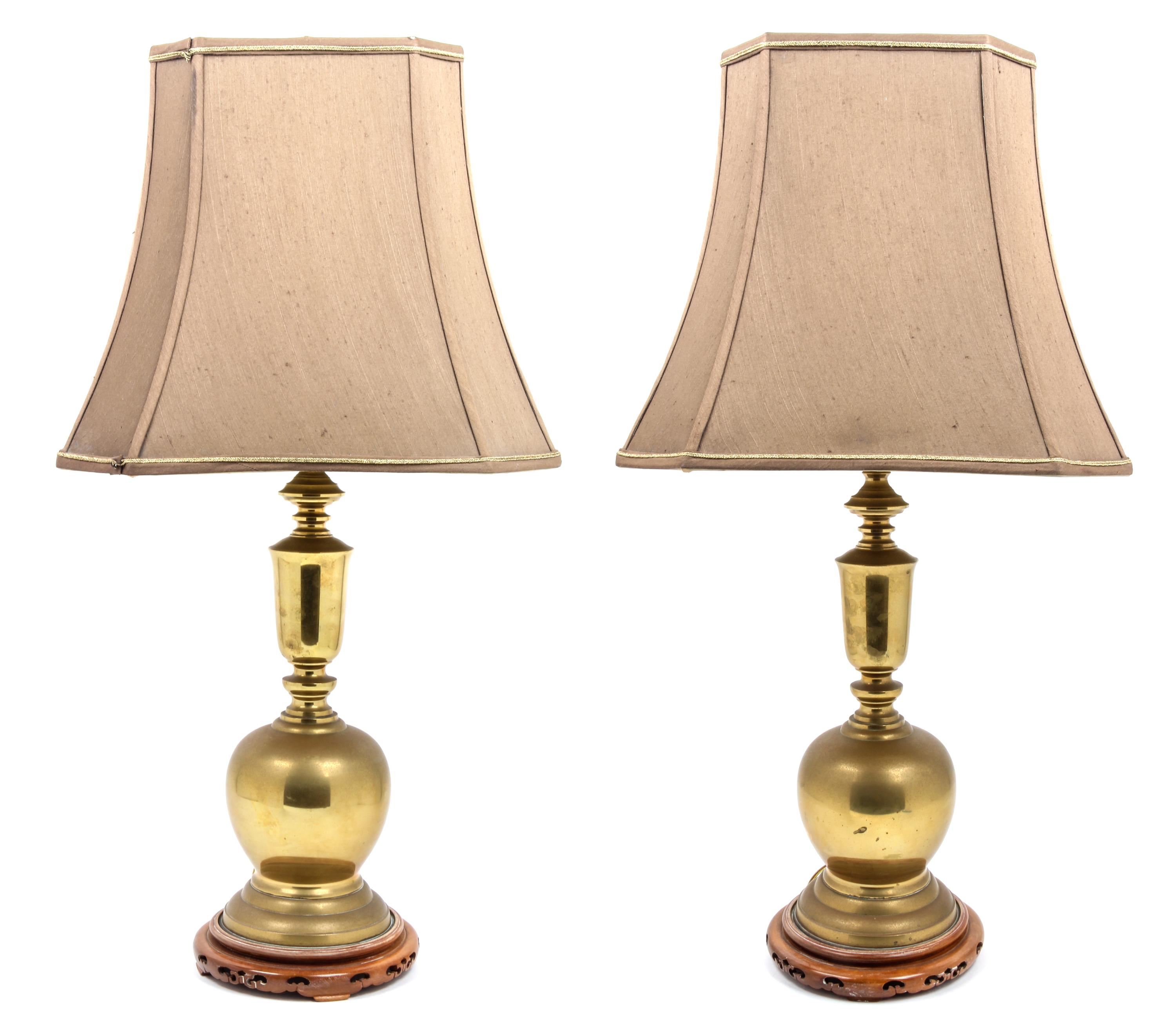 A Pair of Stiffel Brass Table Lamps Height overall 33 inches. — 20TH CENTURY