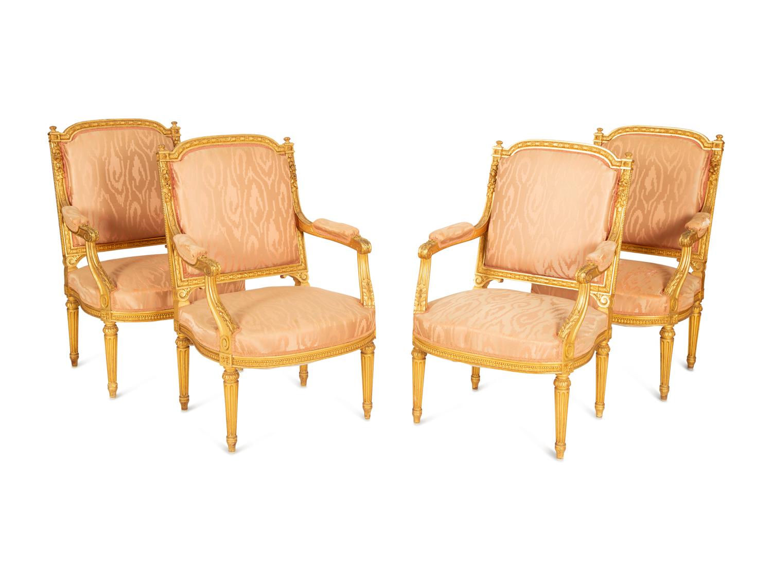 A Set of Four Louis XVI Style Giltwood Fauteuils — Late 19th/Early 20th Century