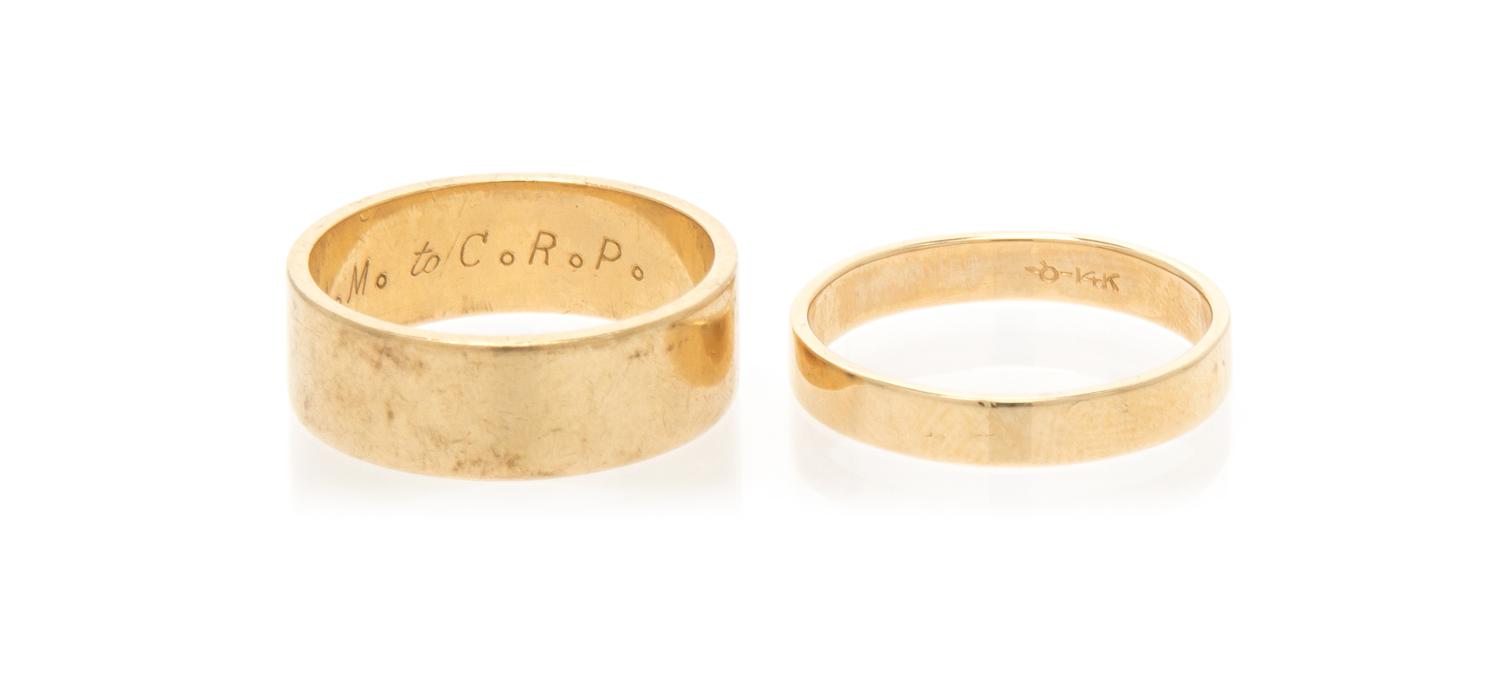 A Collection of 14 Karat Yellow Gold Band Rings, 7.95 dwts.