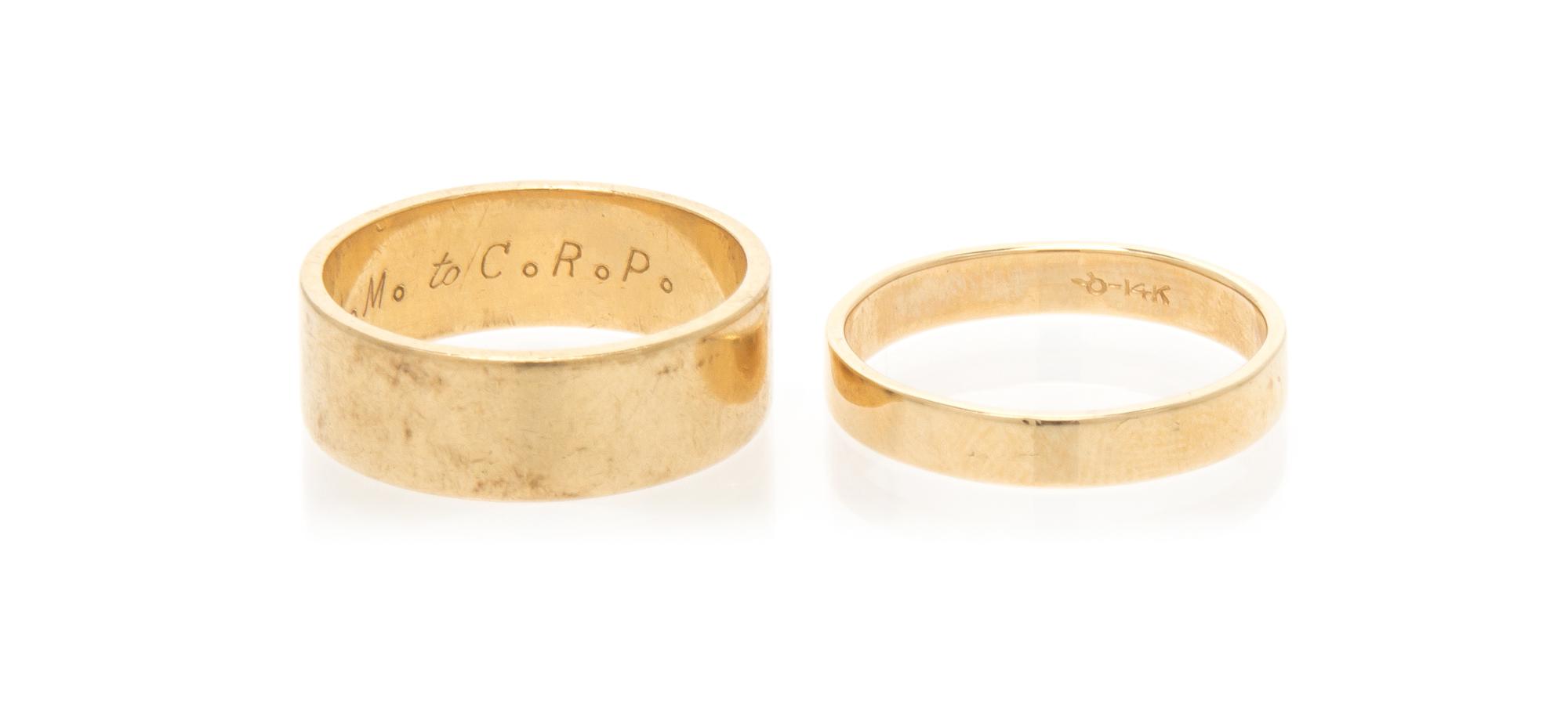 A Collection of 14 Karat Yellow Gold Band Rings, 7.95 dwts.