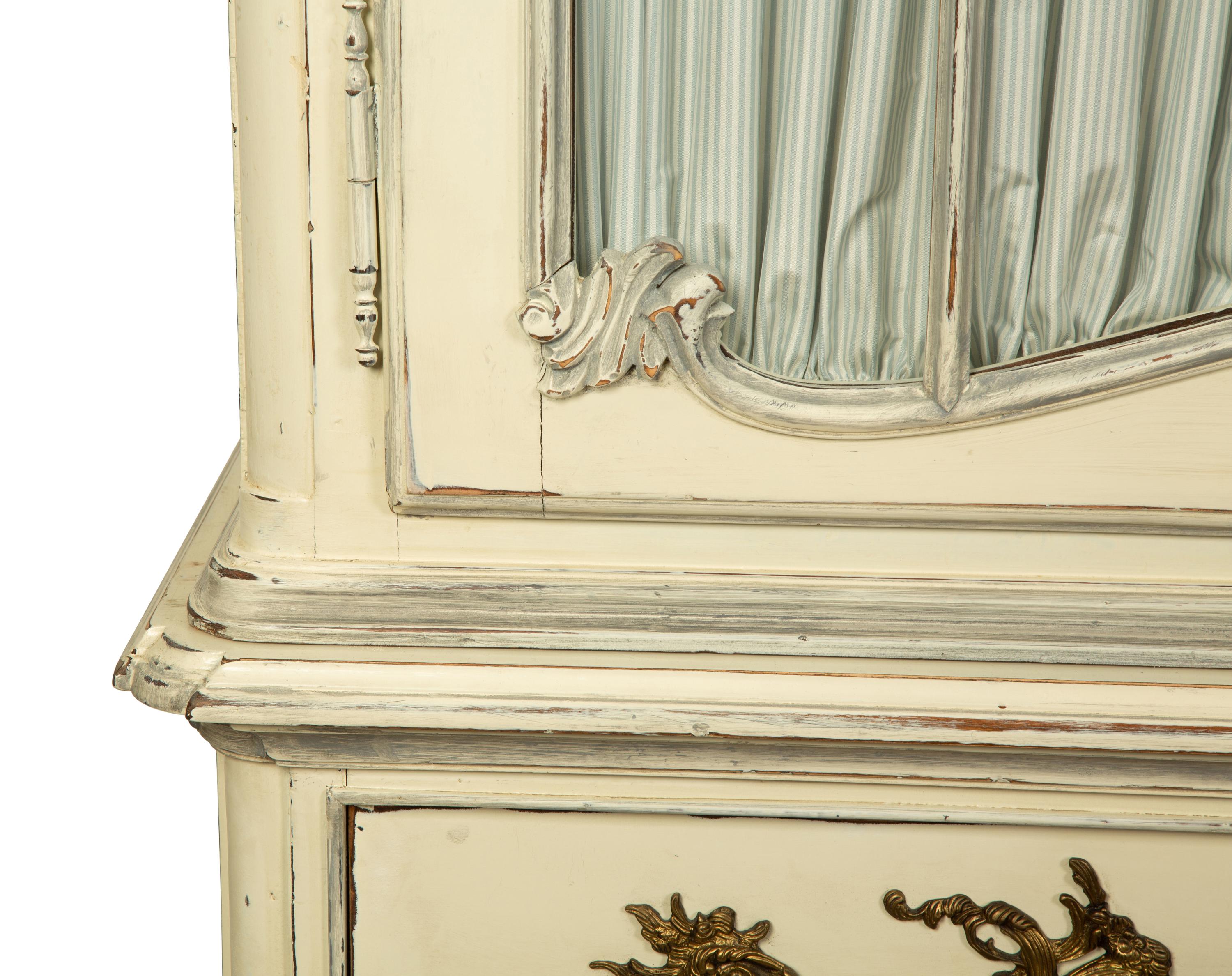 A French Provincial Blue and White Painted Armoire with Bombe Base — 19TH CENTURY