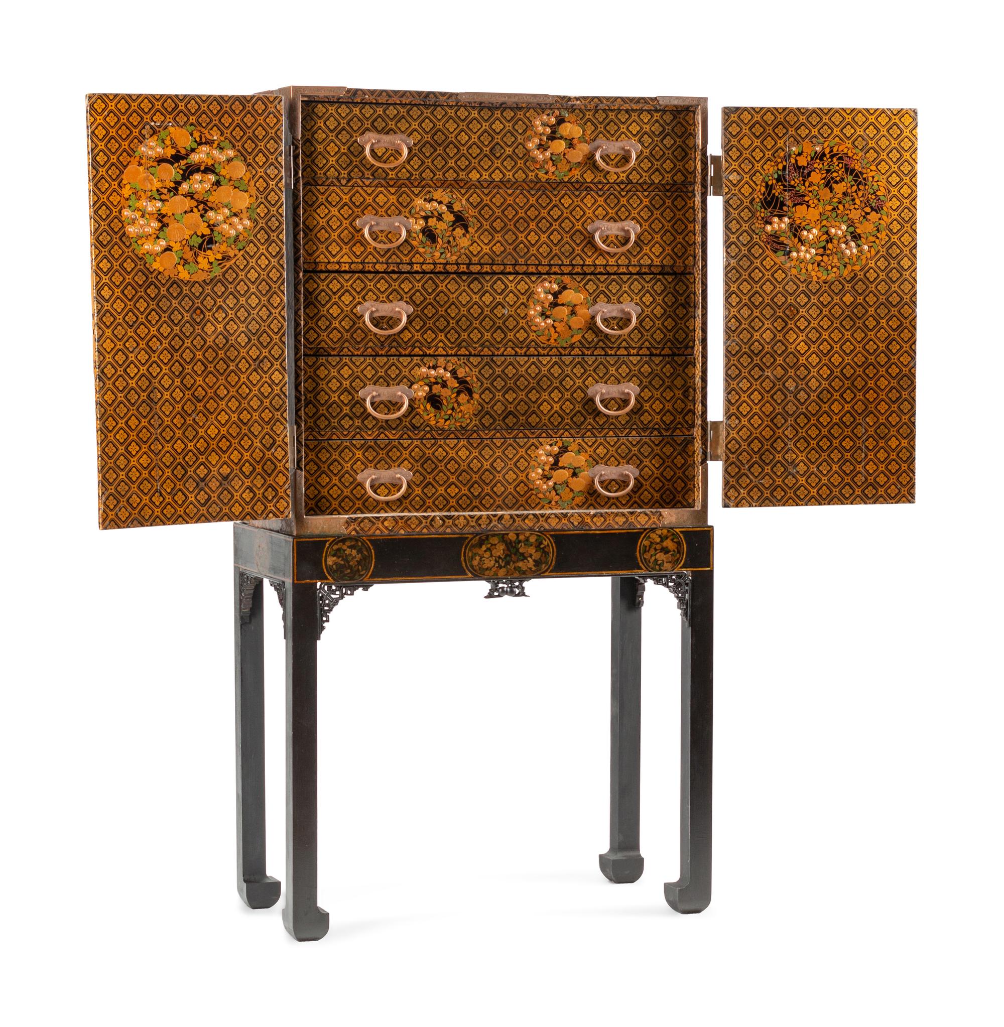 A Japanese Export Lacquer Cabinet on Stand